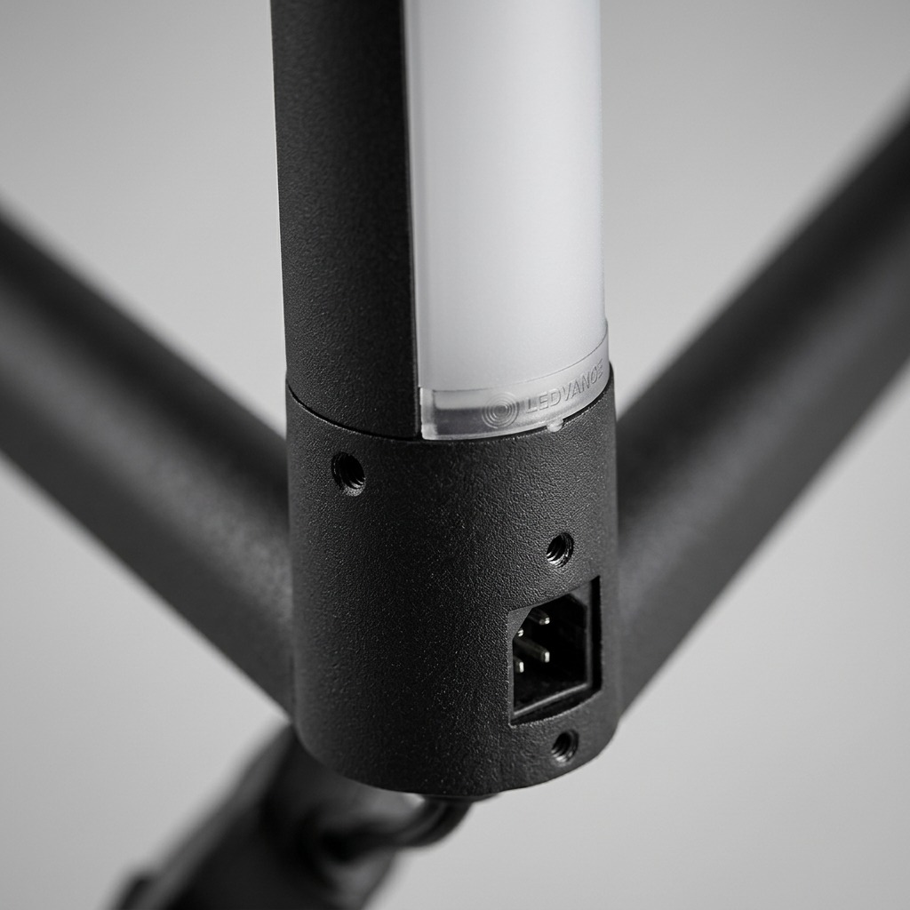 Macro view of the precision junction and V-base connection for the SMART+ WiFi Corner Lamp.