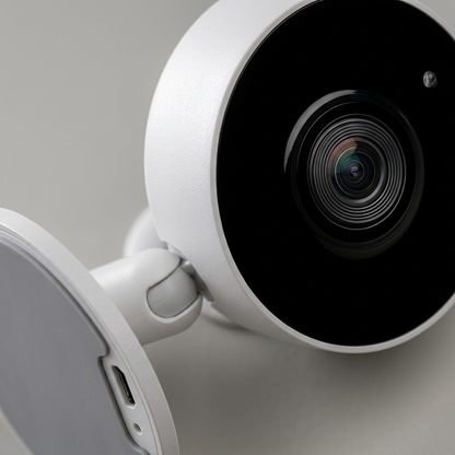Extreme close-up of a macro lens and port. The lens glass and base are sharp. The image highlights precise construction.