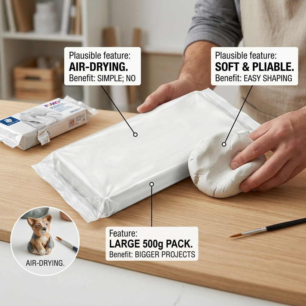 STAEDTLER Fimoair 500g clay: AIR-DRYING for simple use, SOFT & PLIABLE for easy shaping.