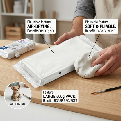 STAEDTLER Fimoair 500g clay: AIR-DRYING for simple use, SOFT & PLIABLE for easy shaping.