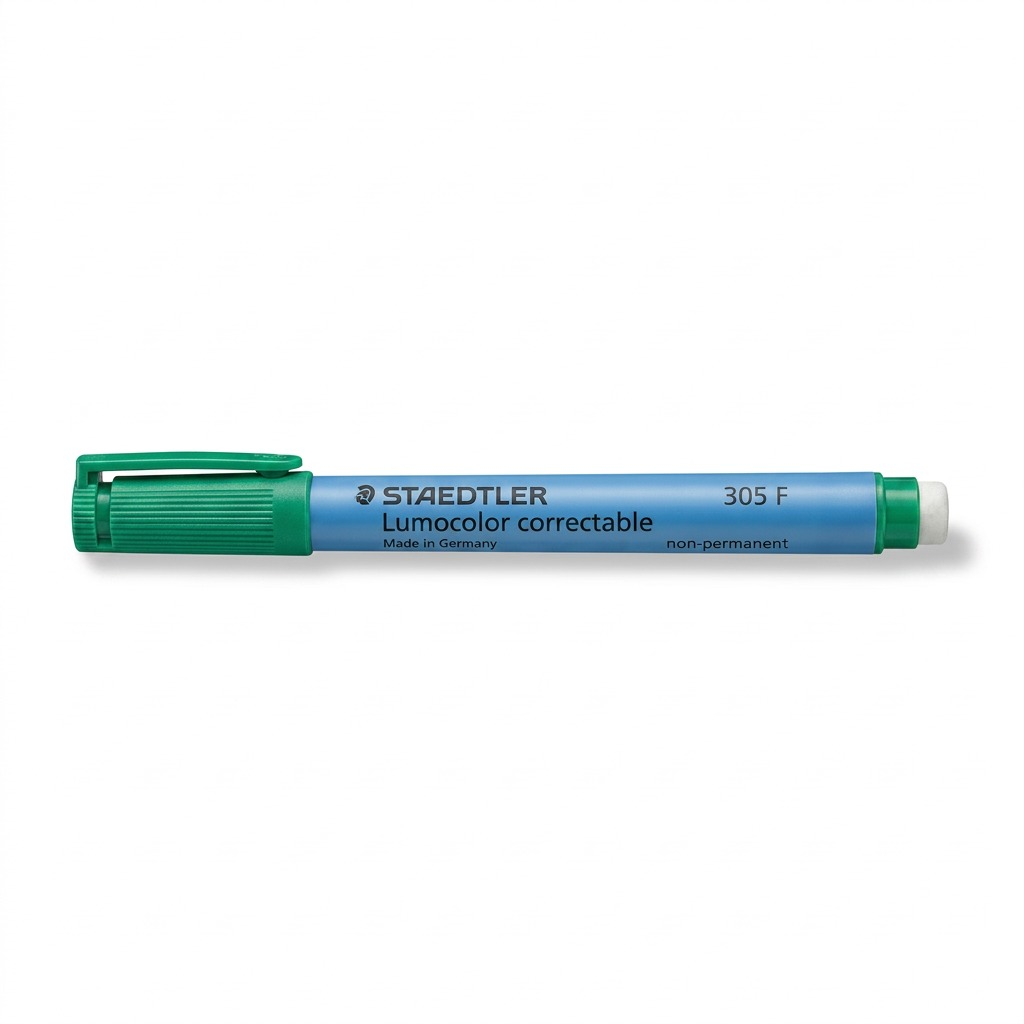 A pure, high-resolution product image of the STAEDTLER Lumocolor correctable 305 F marker, horizontally oriented against a seamless white background.
