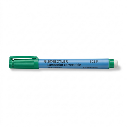 A pure, high-resolution product image of the STAEDTLER Lumocolor correctable 305 F marker, horizontally oriented against a seamless white background.