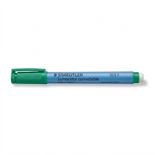 A pure, high-resolution product image of the STAEDTLER Lumocolor correctable 305 F marker, horizontally oriented against a seamless white background.