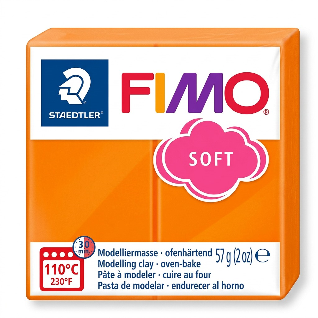 STAEDTLER Fimo Soft Tangerine 57g (2 oz) oven-bake clay block, individual hero shot.