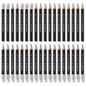 A high-resolution product shot of 24 black STAEDTLER Norica HB wood-cased pencils with erasers.