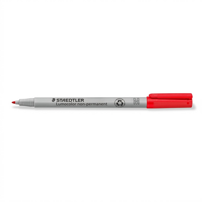Pure hero shot of the STAEDTLER Lumocolor non-permanent medium red marker on a white background.