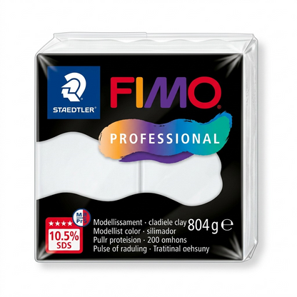 High-resolution hero shot of one 57g (2 oz) block of Fimo Professional White modelling clay.