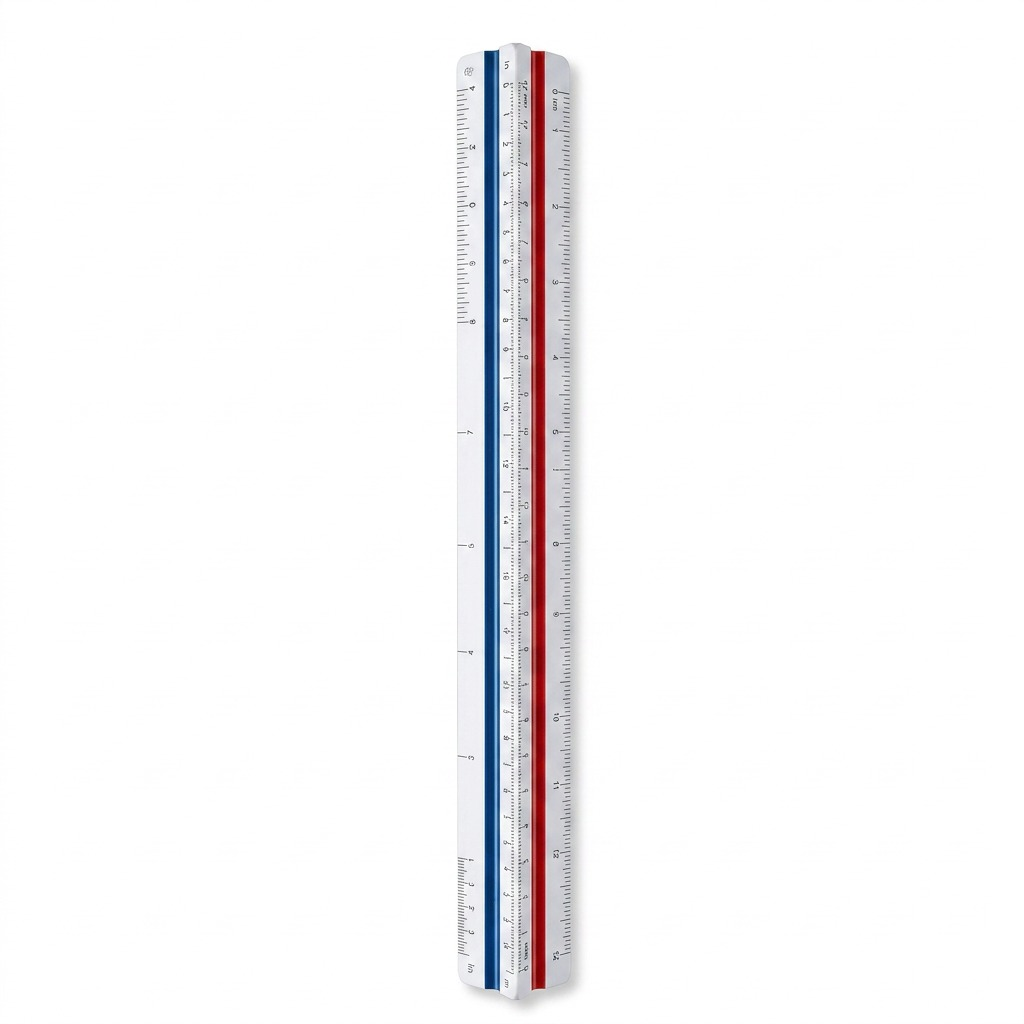 STAEDTLER Mars 98718-31BK 12-inch triangular architectural ruler hero shot on white.