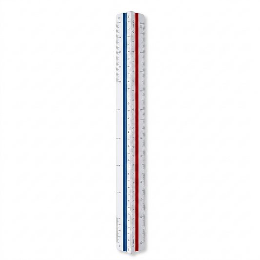 STAEDTLER Mars 98718-31BK 12-inch triangular architectural ruler hero shot on white.