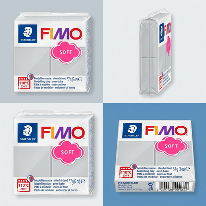 A clean product matrix showing multiple angles of STAEDTLER Fimo Soft Dolphin Grey modelling clay from the canonical product image.