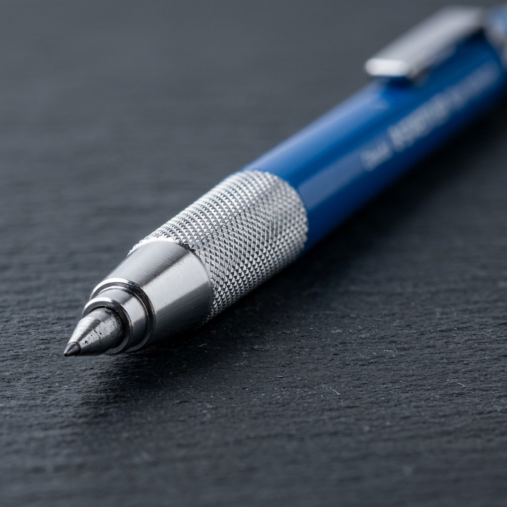An extreme close-up of the metal knurled grip on the STAEDTLER Leadholder Mars technico.