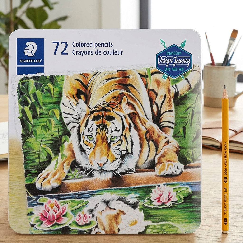 An image showing the STAEDTLER Colored Pencil set next to a standard graphite pencil, illustrating their relative sizes.