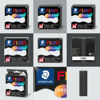 A premium 3x3 grid display showcasing nine identical blocks of white FIMO Professional modelling clay.