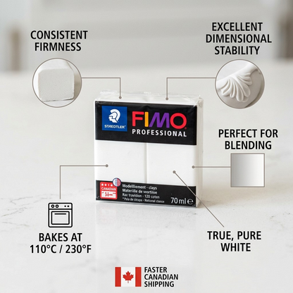STAEDTLER Fimo Professional White clay: 3D data view highlighting consistency and true white. Use only for visualization purposes; check physical product details before use.