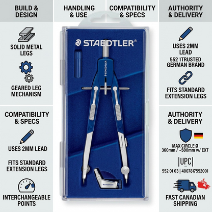 Trust infographic with STAEDTLER Mars 522 compass, factual cues, icons, and "FAST CANADIAN SHIPPING."