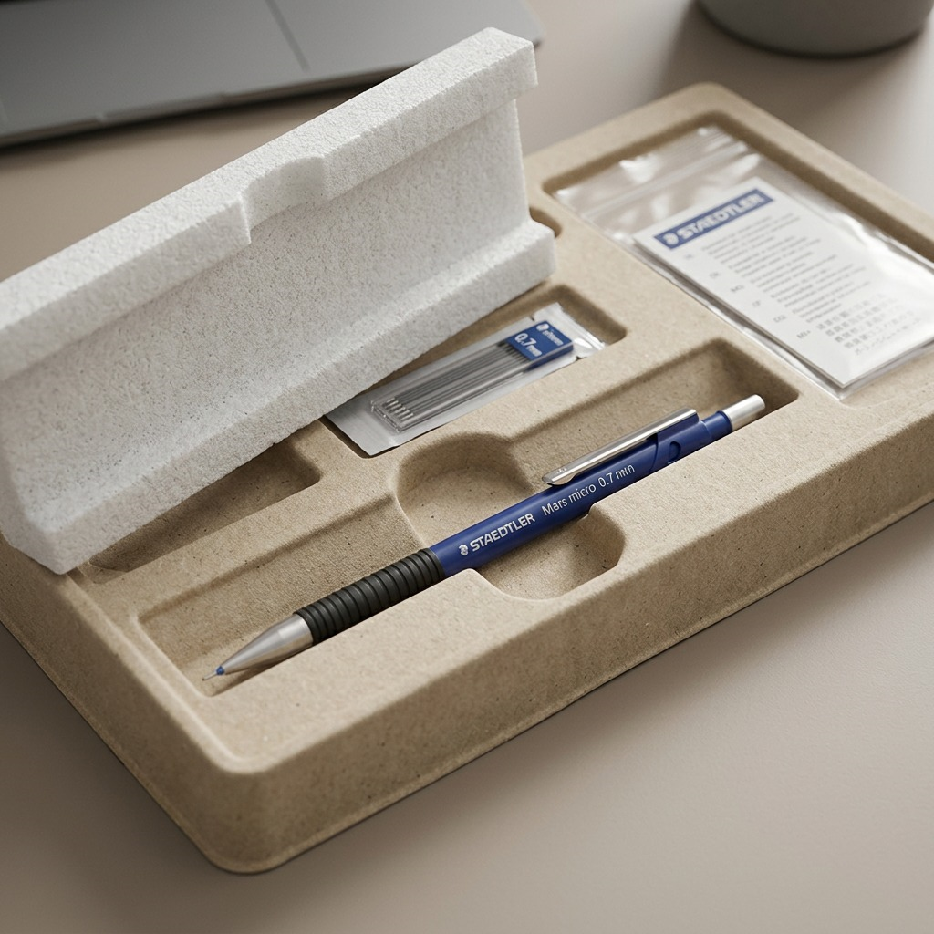 STAEDTLER Mars micro pencil 0.7mm in protective shipping box with foam and pencil inserts.