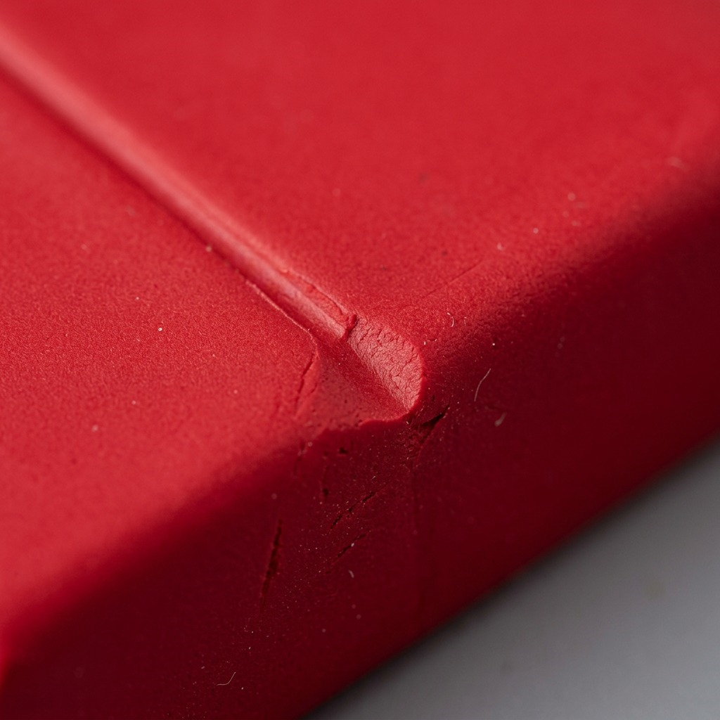 An extreme close-up of STAEDTLER FIMO Professional Carmine red clay, highlighting its pigment and workable texture.