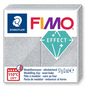 High-resolution hero shot of STAEDTLER Fimo Effect Silver Metallic modeling clay block (57g) on white background.
