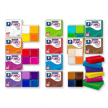 STAEDTLER Fimo Soft Basic Colors 24-set showcasing the stack of vibrant, individually color-labeled clay blocks.