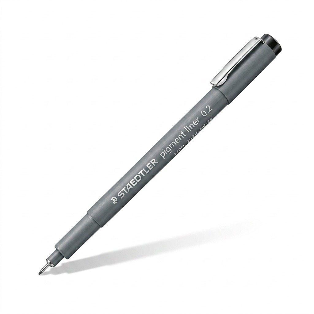 A clean, high-resolution product photography shot of the STAEDTLER Pigment Liner 0.2mm pen.