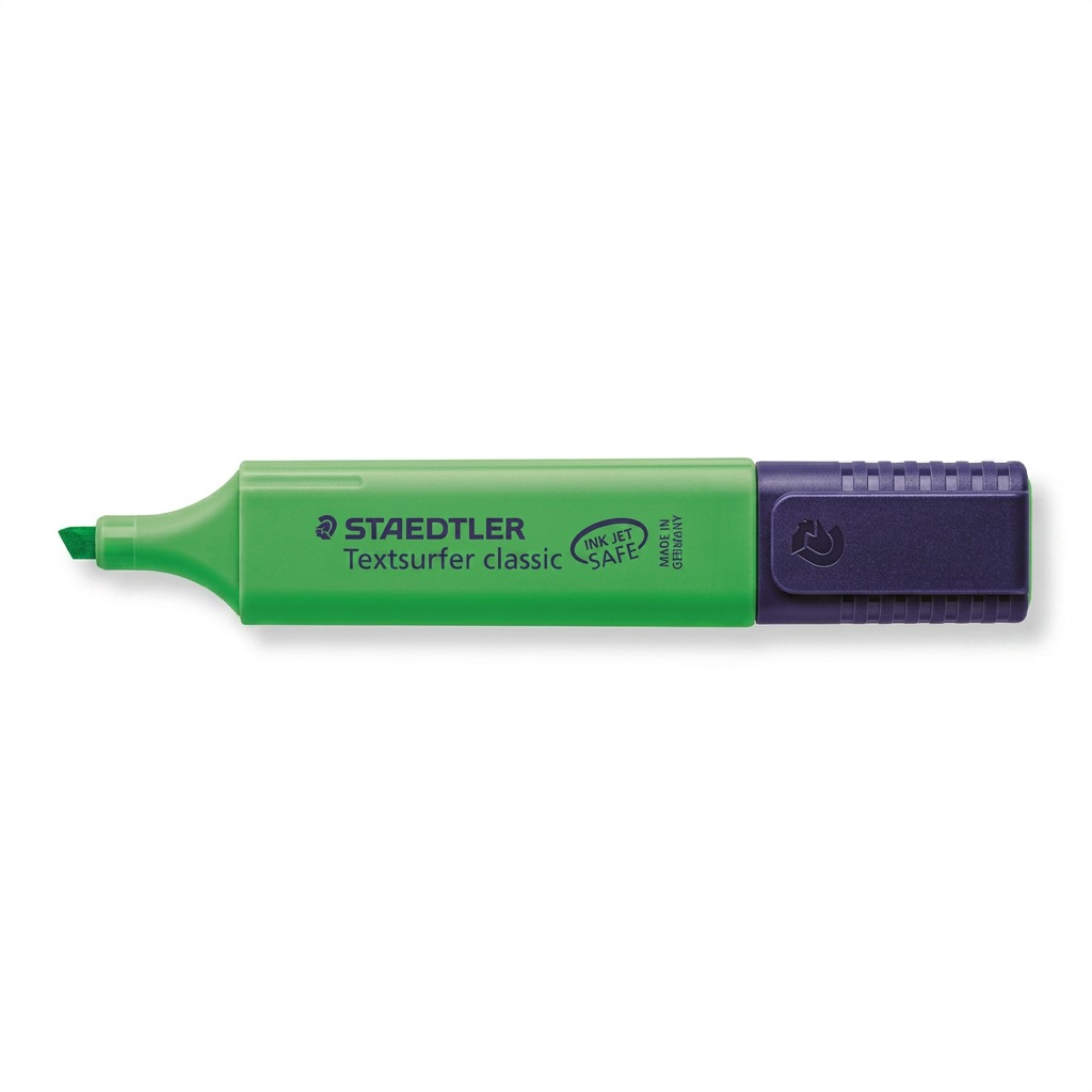High-resolution hero shot of the STAEDTLER Textsurfer classic green highlighter, with exact text and cap seen in image_0.png, on a pure white background.
