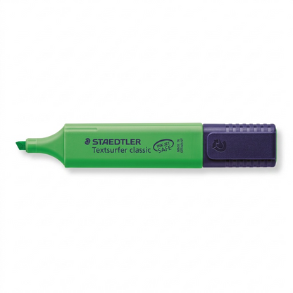 High-resolution hero shot of the STAEDTLER Textsurfer classic green highlighter, with exact text and cap seen in image_0.png, on a pure white background.