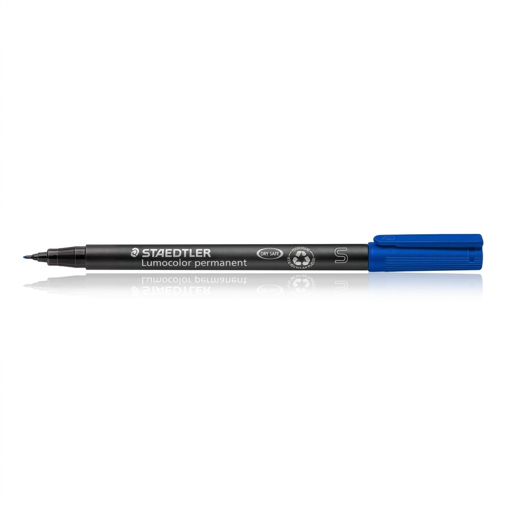 A high-resolution ecommerce hero shot of the blue STAEDTLER permanent marker with a clean shadow.