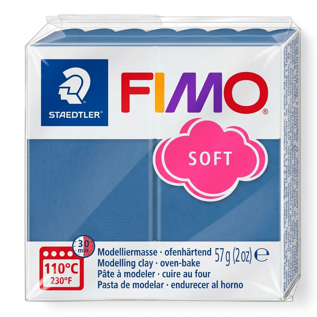 A precise high-resolution photo of STAEDTLER Fimo Soft Windsor Blue clay block in its retail foil.