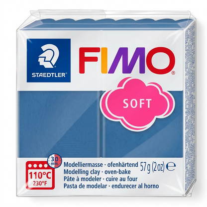 A precise high-resolution photo of STAEDTLER Fimo Soft Windsor Blue clay block in its retail foil.