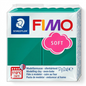 A high-resolution product photograph of the 57g FIMO Soft Emerald modeling clay in its original clear plastic packaging.