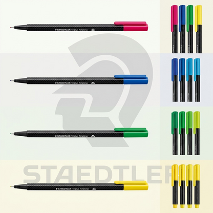 An ecommerce product visual matrix showcasing 4 different colors of the STAEDTLER STAEDTLER 1.250.5 (MPN: 334-23-A7) fineliner on a neutral grid background.