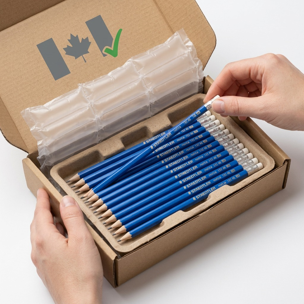 Person unboxing properly protected STAEDTLER Norica 13246 HB pencils; safe delivery assured.