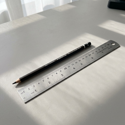 Photo shows STAEDTLER Mars Lumograph Black 8B pencil next to a ruler for scale.