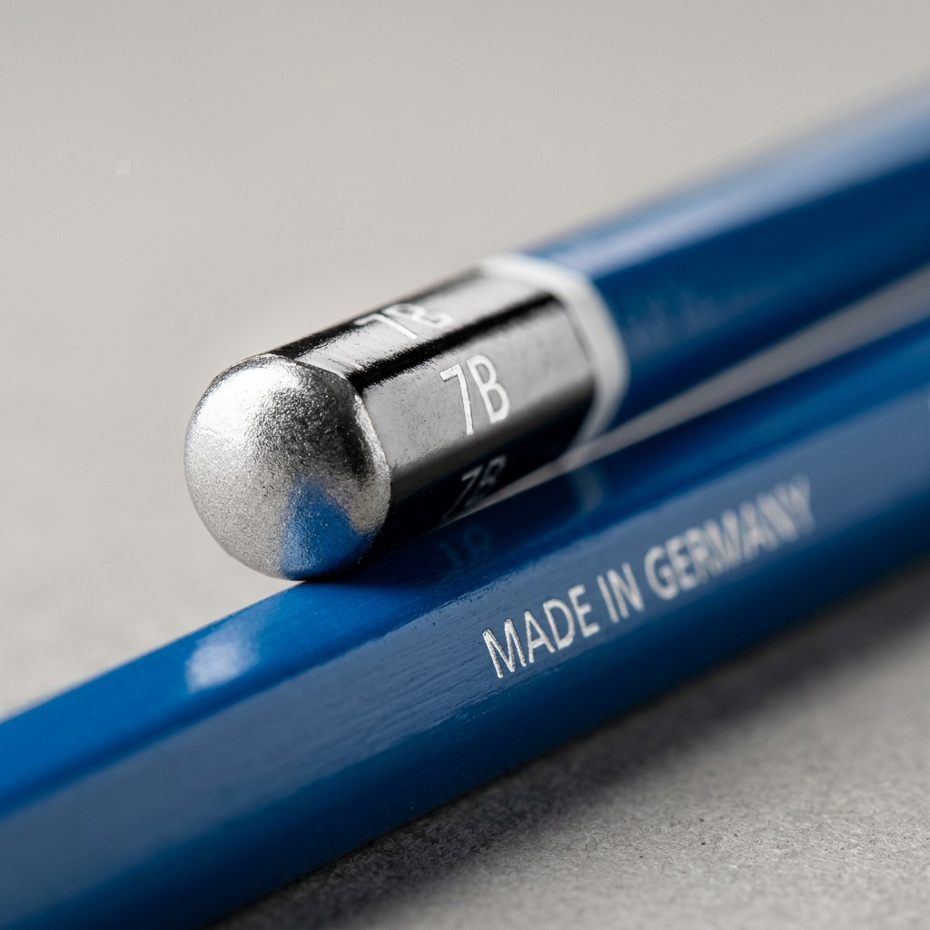 Macro photo showing the 7B end cap and barrel markings of the STAEDTLER Mars Lumograph pencil.