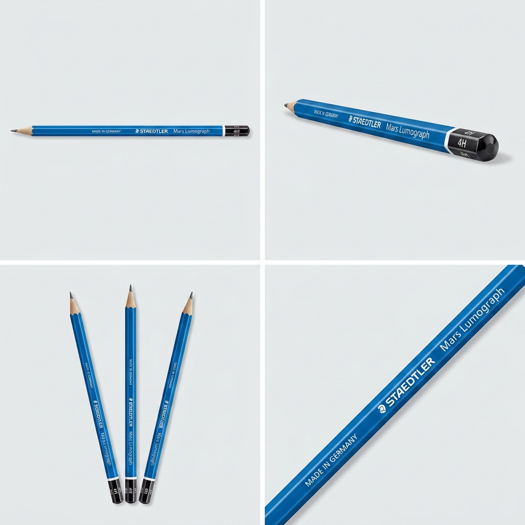 Four views of the identical STAEDTLER Mars Lumograph 4H pencil in a clean grid arrangement.