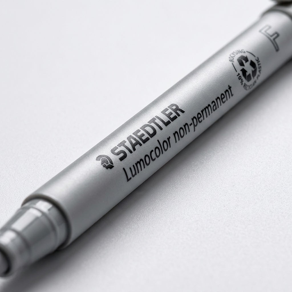 An inspection-focused detail photograph showcasing high-fidelity printing on a pen barrel and fine material texture.