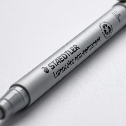 An inspection-focused detail photograph showcasing high-fidelity printing on a pen barrel and fine material texture.