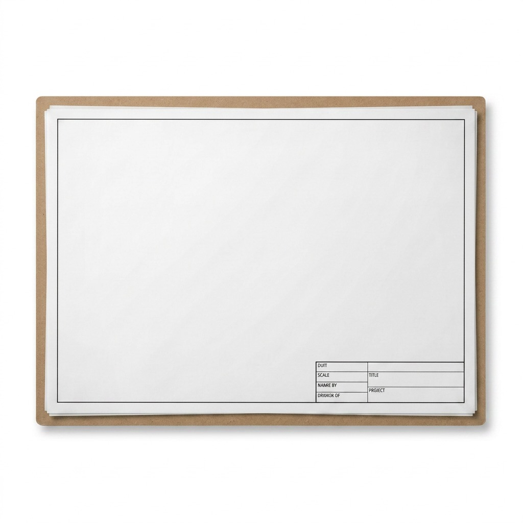 A high-resolution ecommerce hero shot of a cardboard-backed drawing pad with white paper.