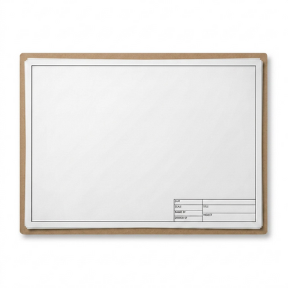 A high-resolution ecommerce hero shot of a cardboard-backed drawing pad with white paper.