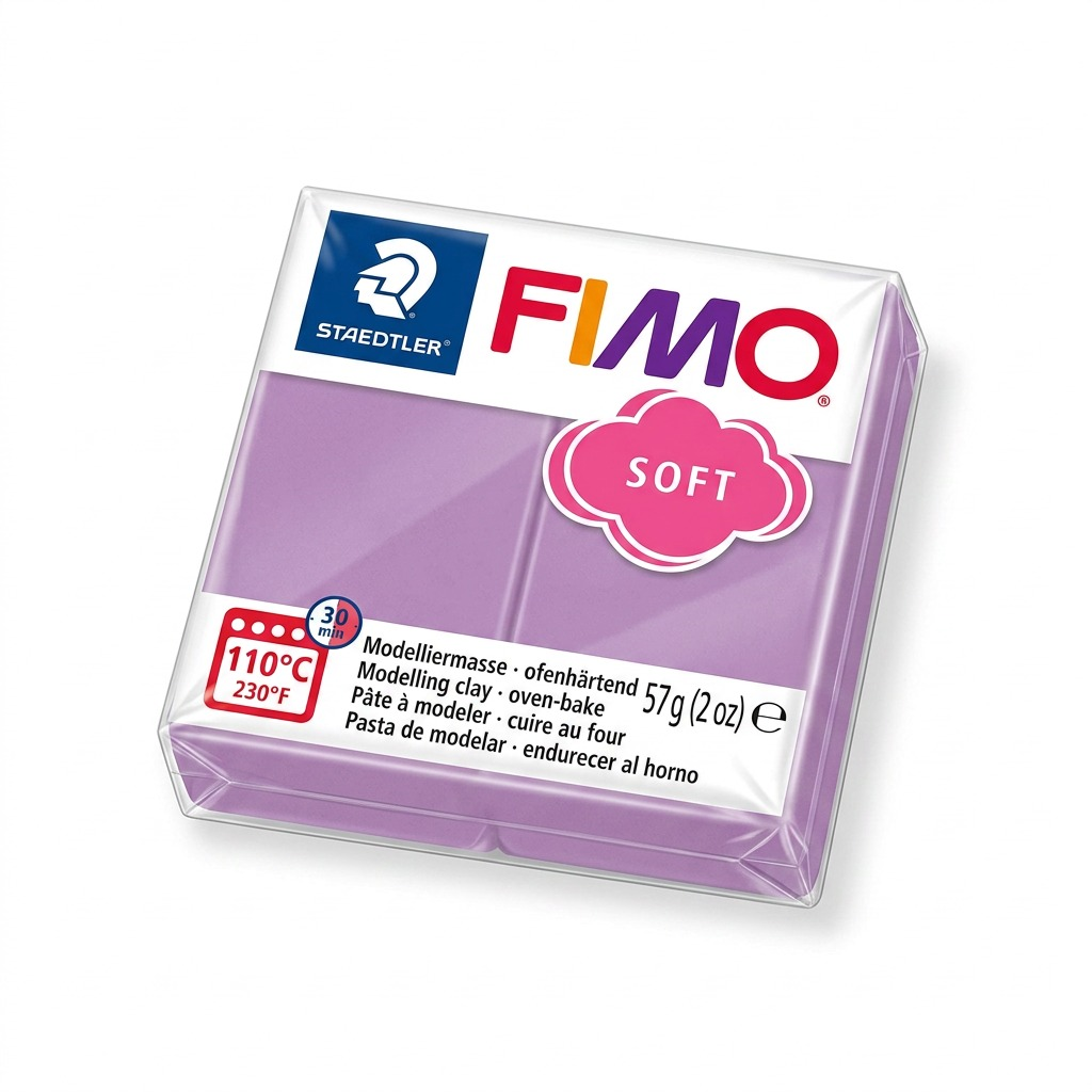 A high-resolution, centered view of a single lavender block of STAEDTLER Fimo Soft Blueberry Shake modeling clay in its clear plastic wrapper.