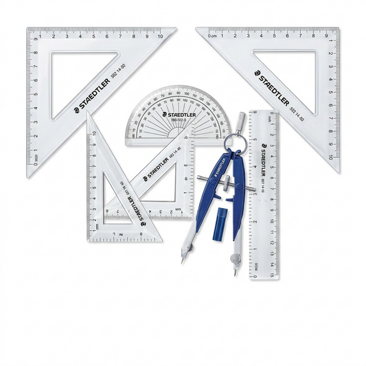 Pure high-resolution hero shot for the STAEDTLER Geometry Set (5pc/MPN 559-83-MTL02NA).