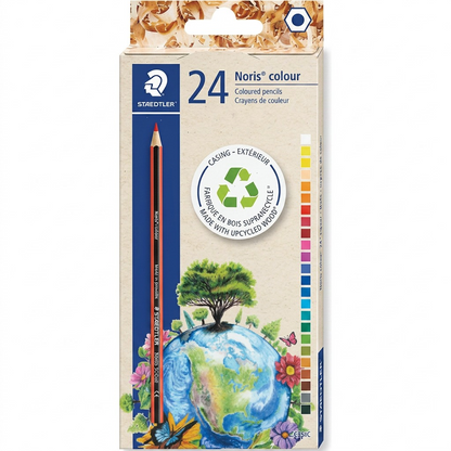 STAEDTLER Noris Colour 24-pack of coloured pencils, pure retail hero shot on white.