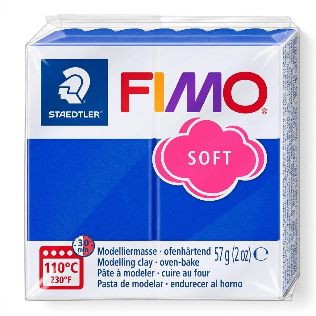 Ultra high-resolution product shot of STAEDTLER Fimo Soft Brilliant Blue modelling clay, accurately rendered.