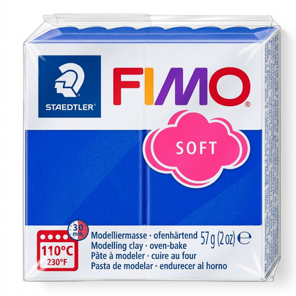 Ultra high-resolution product shot of STAEDTLER Fimo Soft Brilliant Blue modelling clay, accurately rendered.