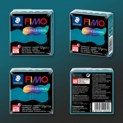 PDP visual matrix showing STAEDTLER Fimo Professional Petrol modeling clay from four angles in a grid.