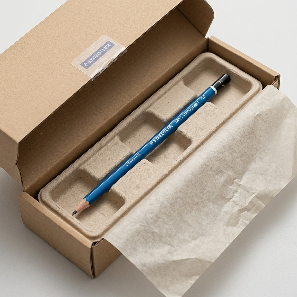STAEDTLER H pencil in protective pulp and tissue unboxing.