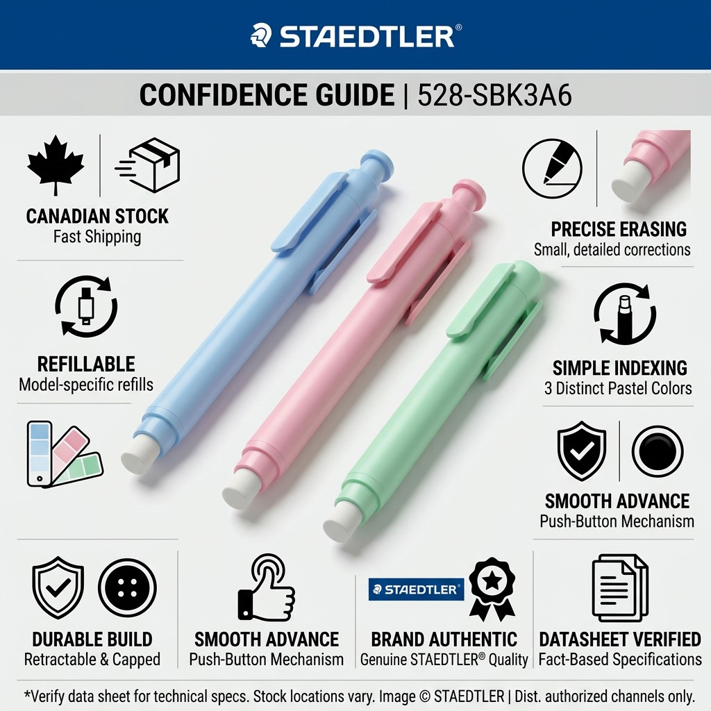 Infographic with STAEDTLER erasers and confidence guide icons.