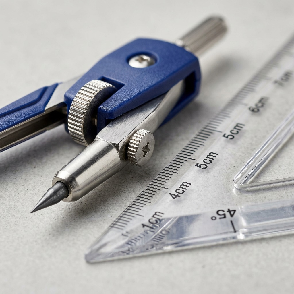 Extreme macro photo focusing on the precision of STAEDTLER geometry tools, showing compass mechanisms and ruler scales.