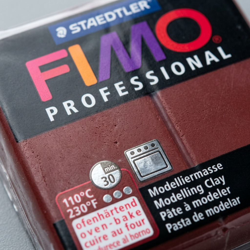 Extreme macro photo showing the fine texture and color of FIMO Professional burgundy clay.