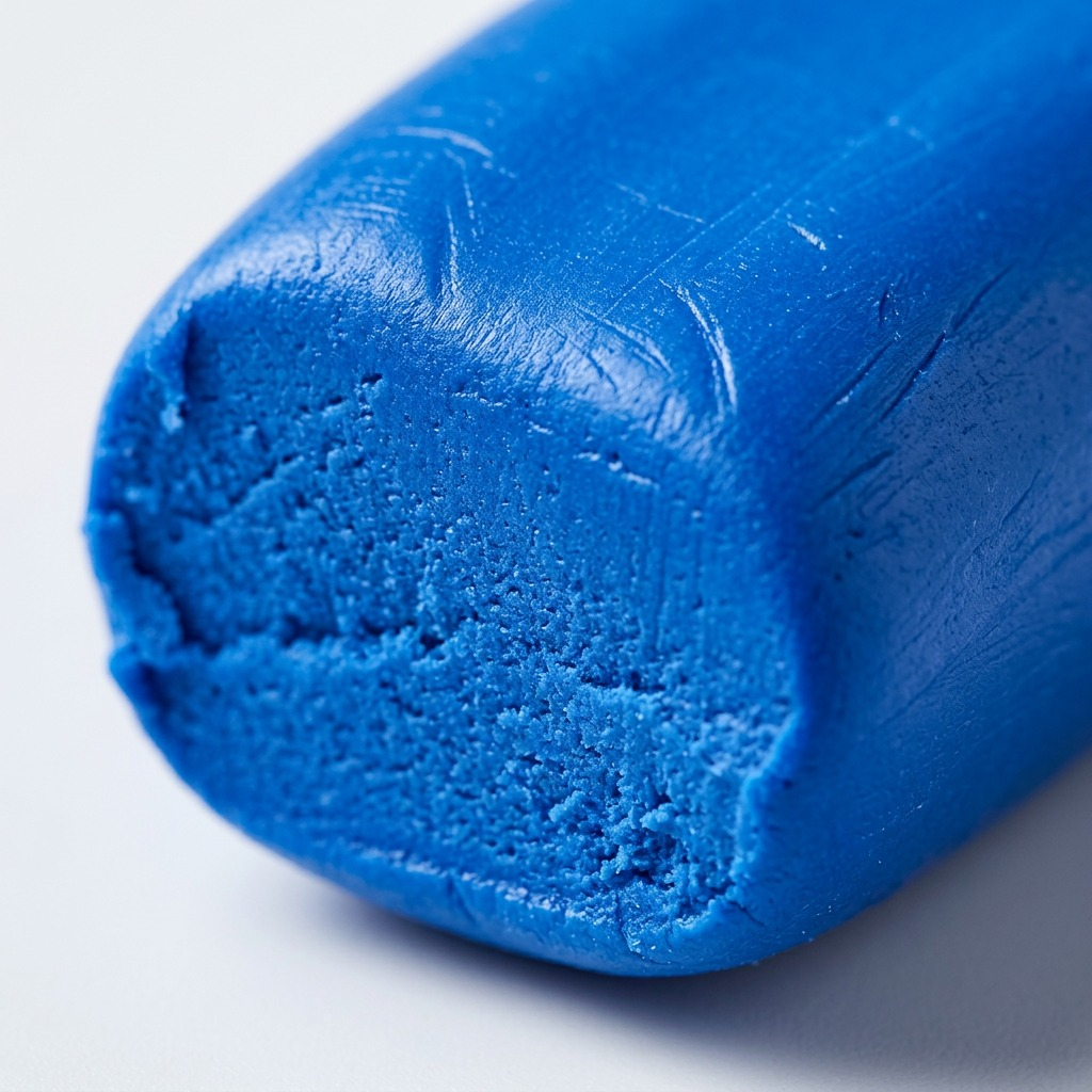 Macro close-up capturing the malleable texture of STAEDTLER Fimo Soft Brilliant Blue modelling clay.